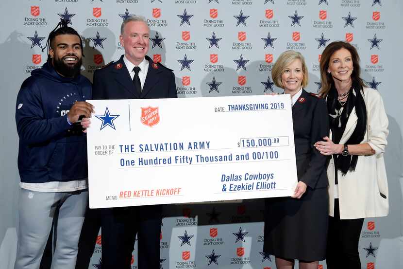 Ahead of the Salvation Army Red Kettle Campaign kickoff, Dallas Cowboys running back Ezekiel...