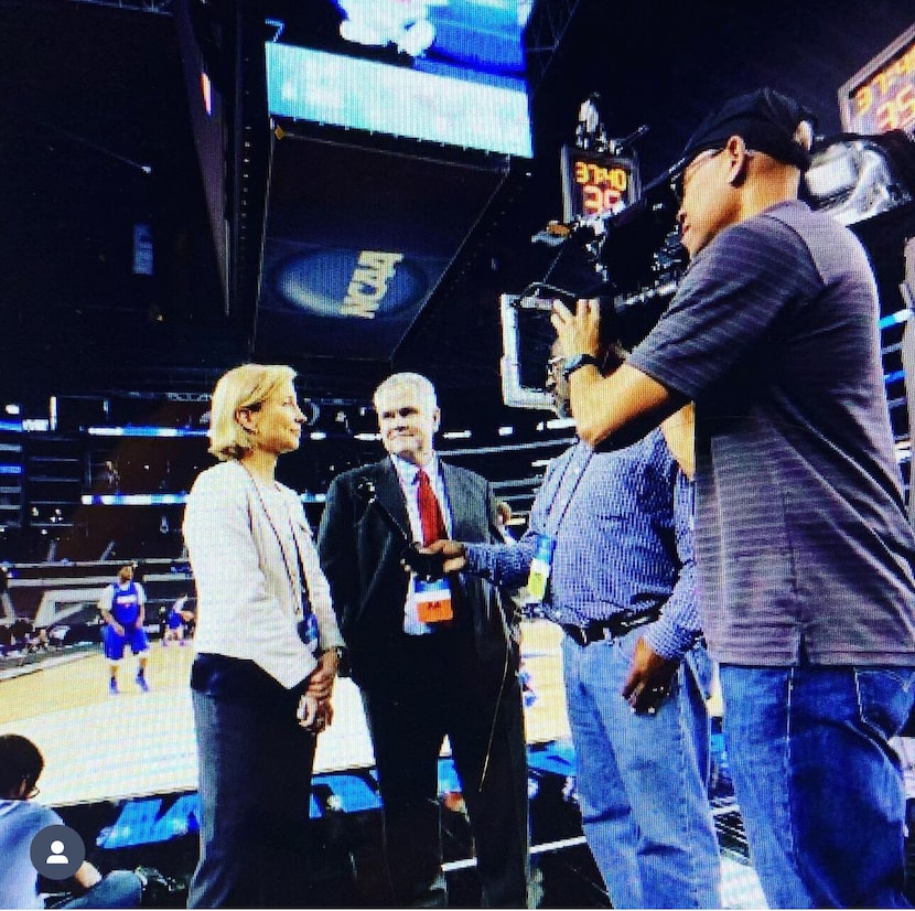 Kit Sawers and Tony Fay interviewing with WFAA s Jose Gant and Arnold Payne ahead of the...