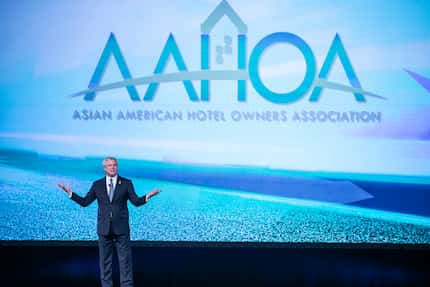 Asian American Hotel Owners Association Interim president and CEO Ken Greene speaks during...