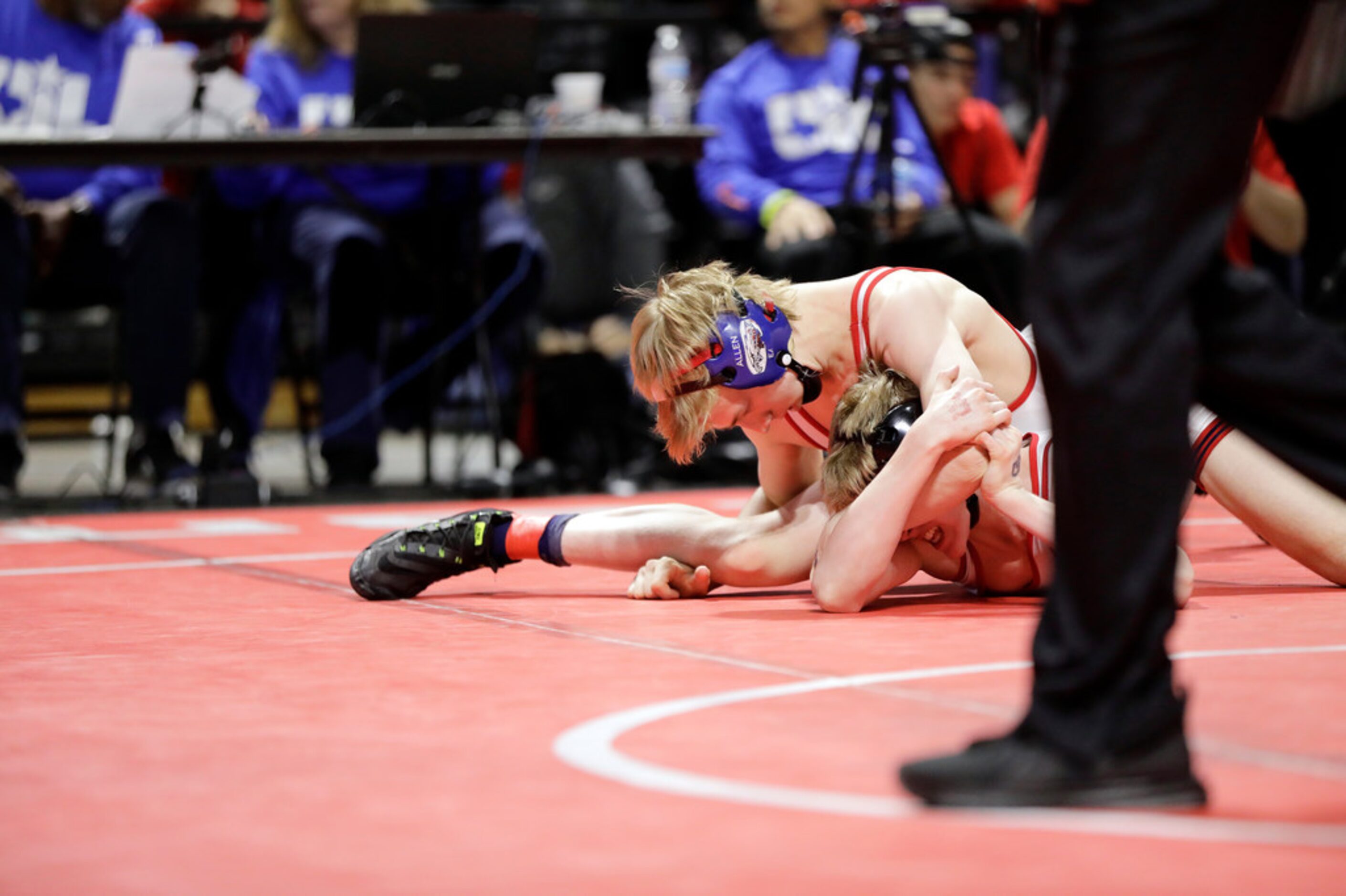 Braxton Brown of Allen wrestles during the UIL Texas State Wrestling Championships,...