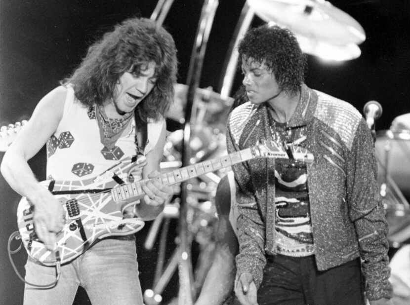 Eddie Van Halen, left, and Michael Jackson perform "Beat It" during Jackson's Victory Tour...