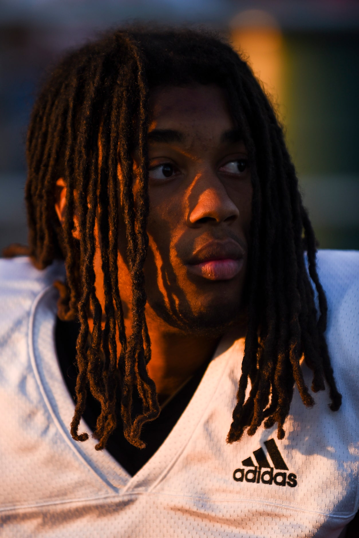 South Oak Cliff senior Adem Maids (13) watches the game from the bench during DeSoto’s home...