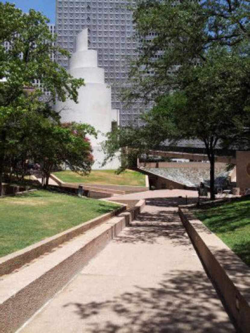 The Chapel of Thanks-Giving and a serene park comprise Thanks-Giving Square in downtown Dallas.
