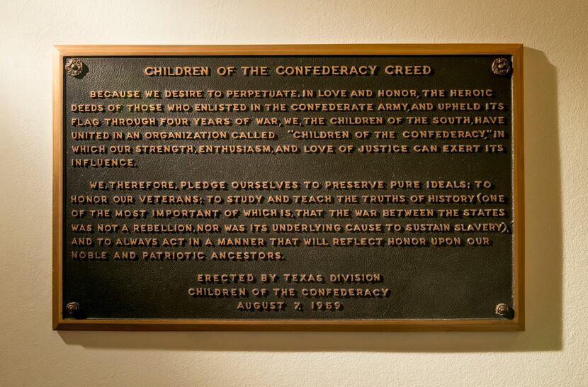 The Children of the Confederacy Creed plaque at the Capitol in Austin.