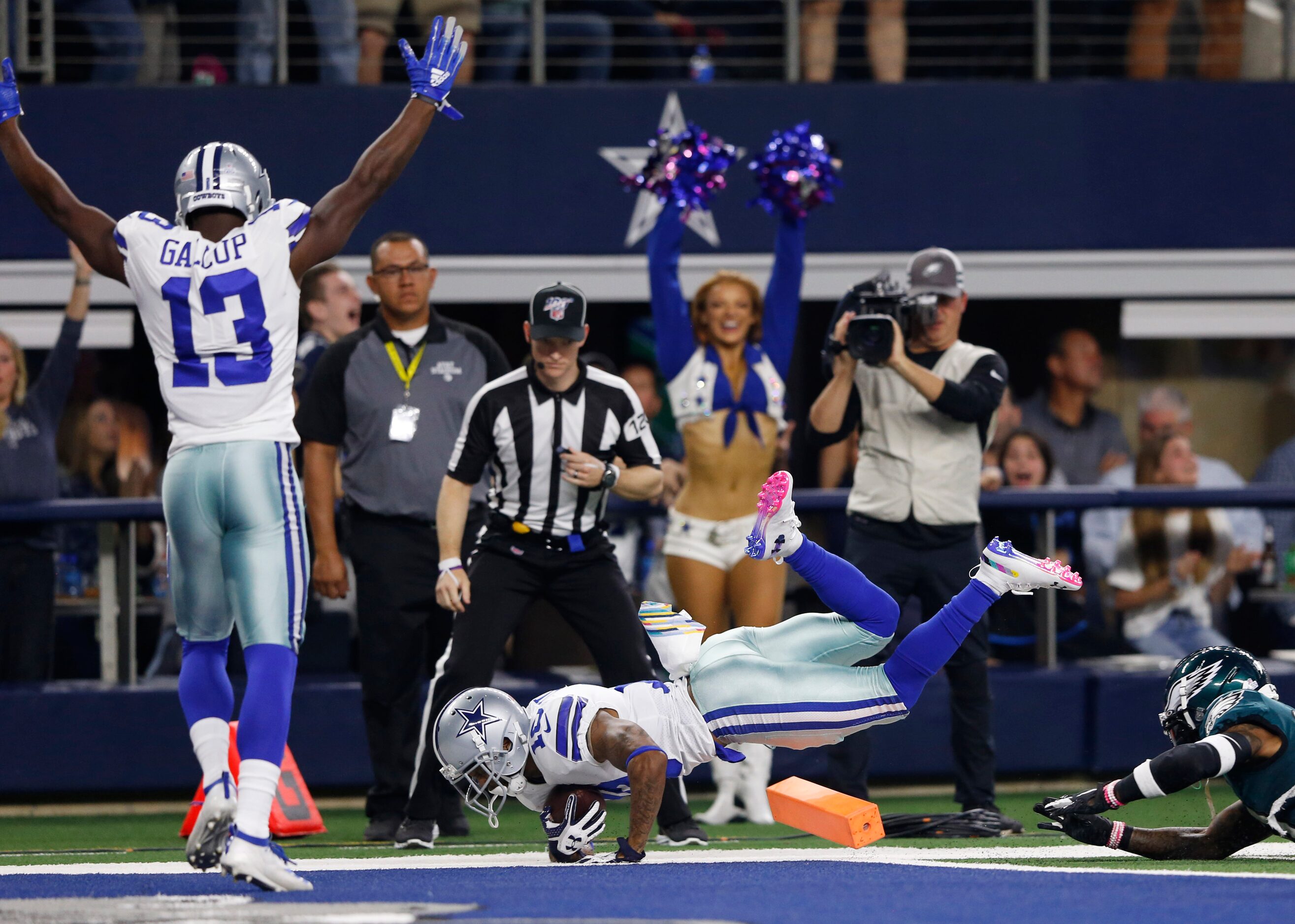 Dallas Cowboys wide receiver Tavon Austin (10) dives in for the touchdown as teammate Dallas...