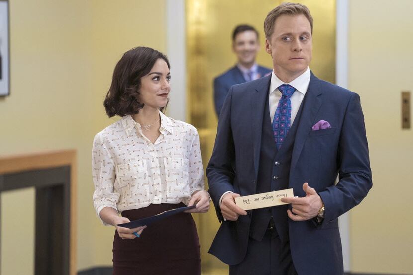 Vanessa Hudgens as Emily, Alan Tudyk as Del in the pilot for "Powerless."