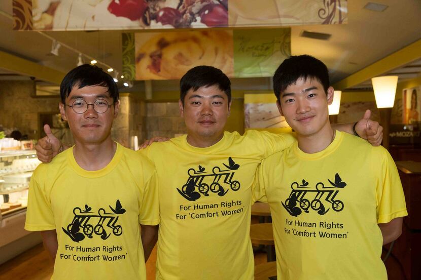 Han-Kyul Kim (from left), Hyun-Gu Kim and Tae Woo Kim are bicycling across the U.S.