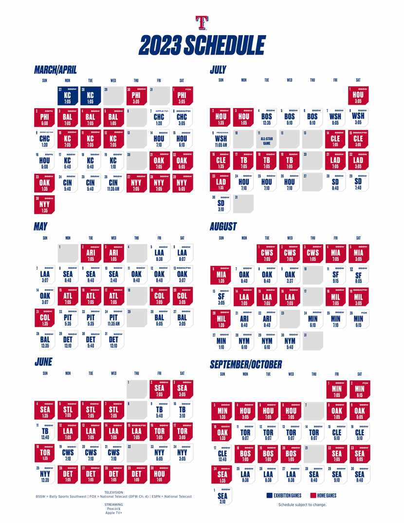 Texas Rangers 2023 regular season schedule.