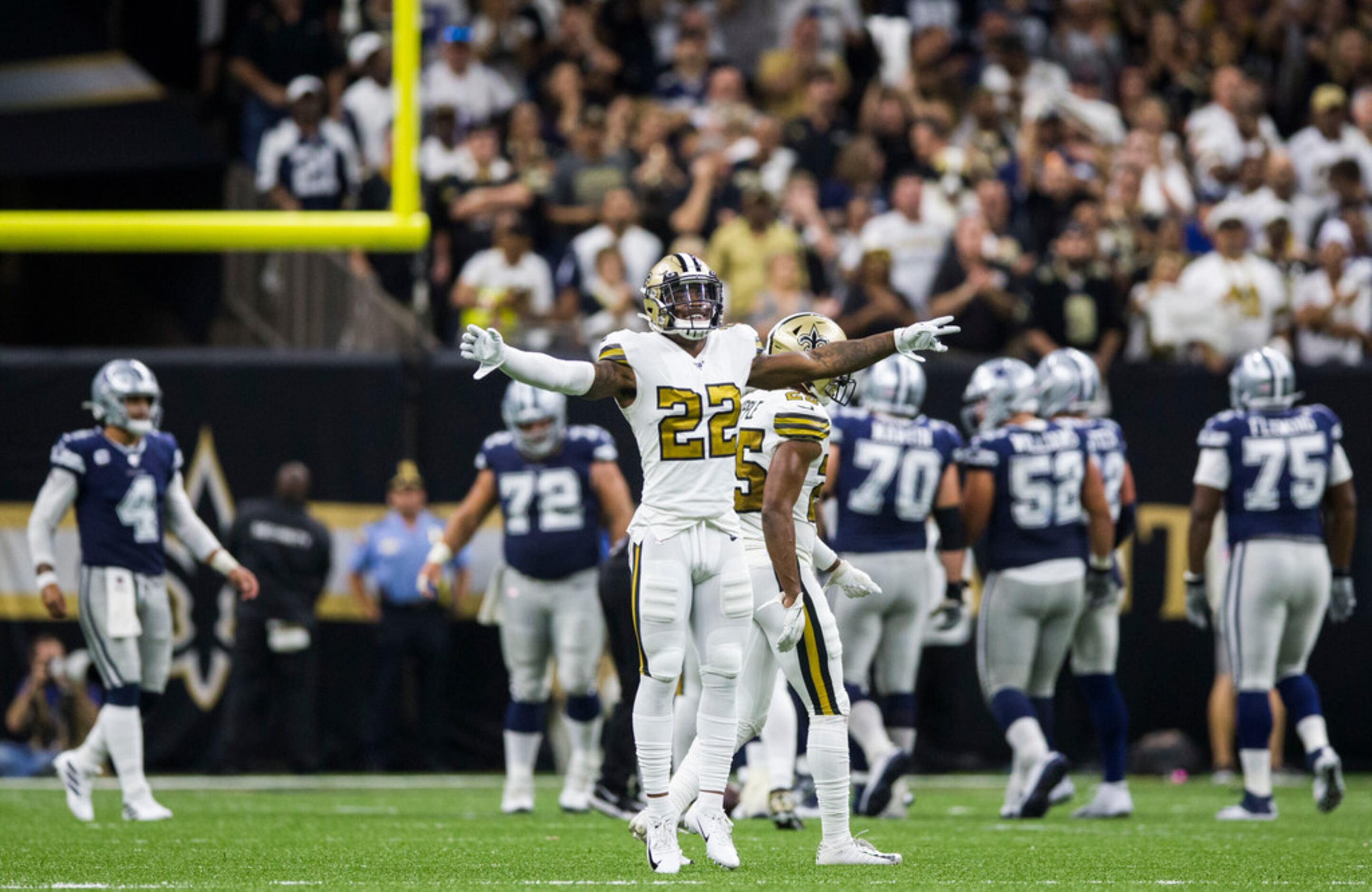 New Orleans Saints defensive back Chauncey Gardner-Johnson (22) celebrates after the New...