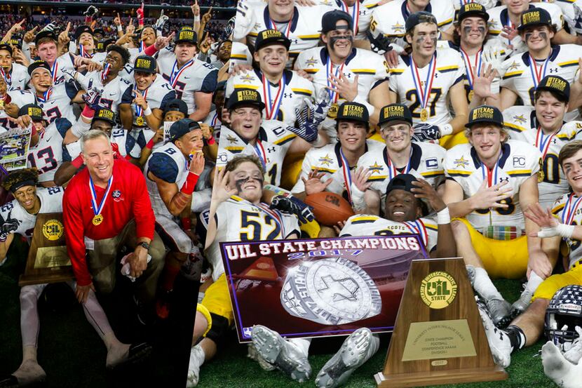 Allen and Highland Park celebrating their state football championships at AT&T Stadium in...