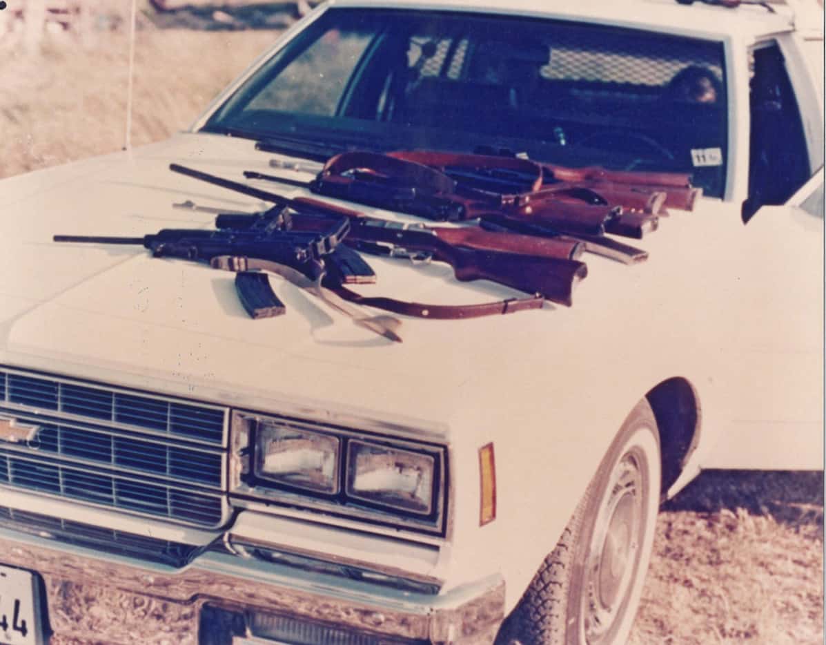 A photo taken by the McLennan County Sheriff's Department of guns seized after David Koresh...