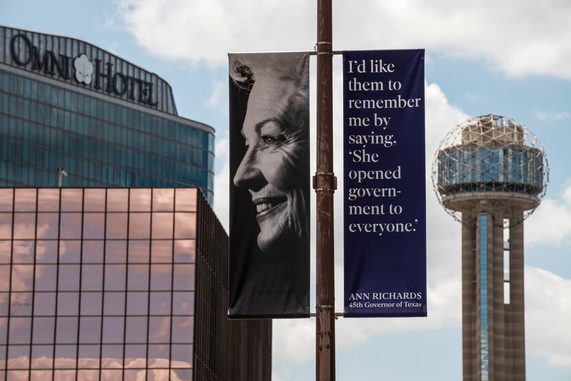 A banner was on display of former Texas Gov. Ann Richards along Young Street in downtown...