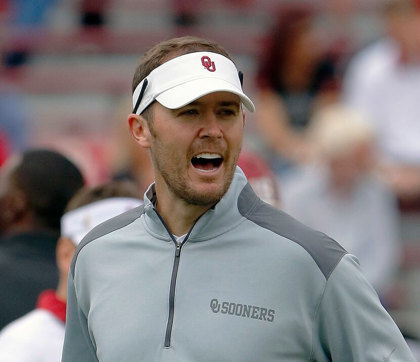 FILE - In this Sept. 19, 2015, file photo, Oklahoma offensive coordinator Lincoln Riley...