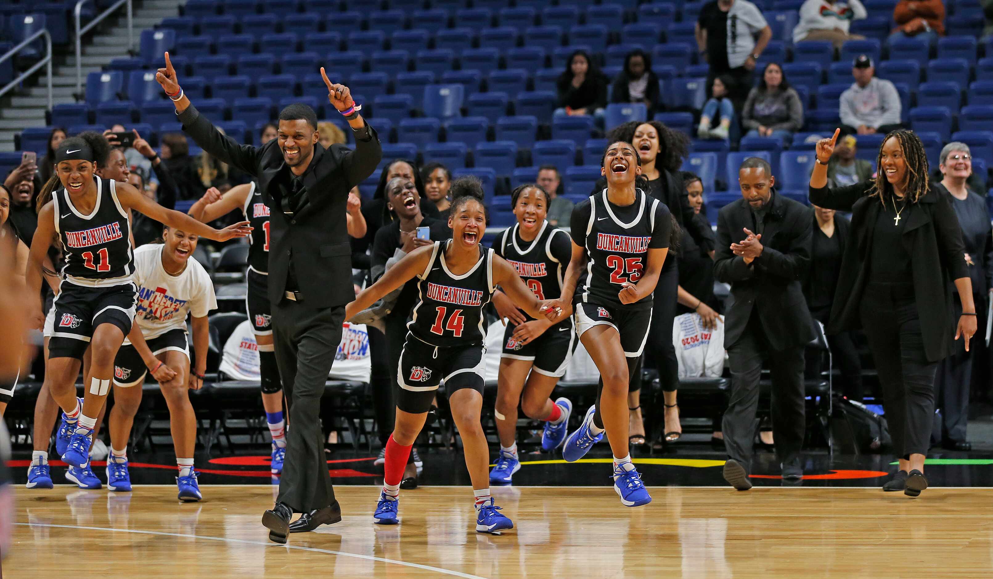 Duncanville runs the court as buzzer sounds in a 6A final on  Saturday, March 7, 2020 at the...
