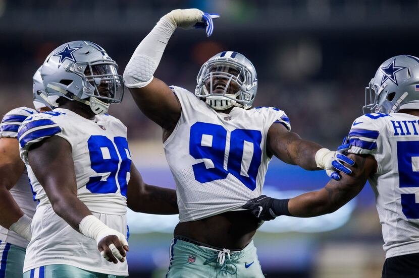 Dallas Cowboys defensive end Demarcus Lawrence (90) celebrates a sack during the second...
