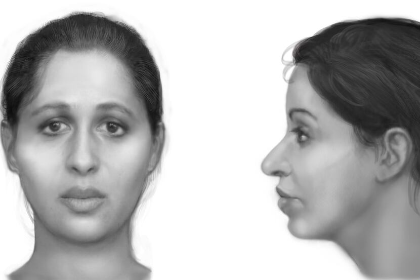 A composite sketch by a Texas Rangers forensics artist depicts a young Hispanic or Asian...