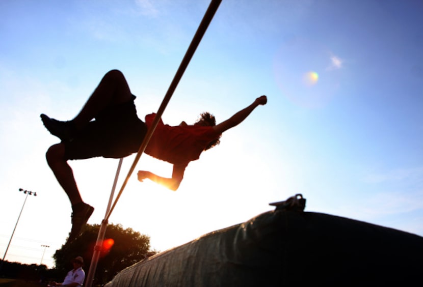 Carson Green, 14, of Coppell, competes in the high jump during the 29th annual Luke's Locker...