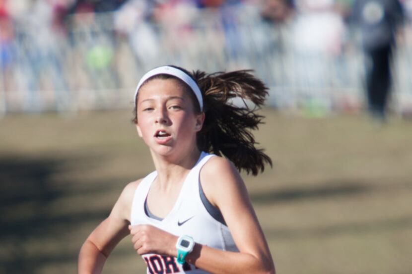 McKinney North's London Culbreath (2342) races towards the finish line during the UIL 5A...