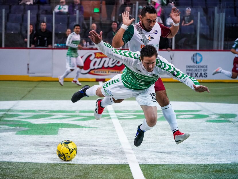 Cameron Brown is fouled by a Monterrey player in the Sidekicks 5-1 loss. (1-13-19)