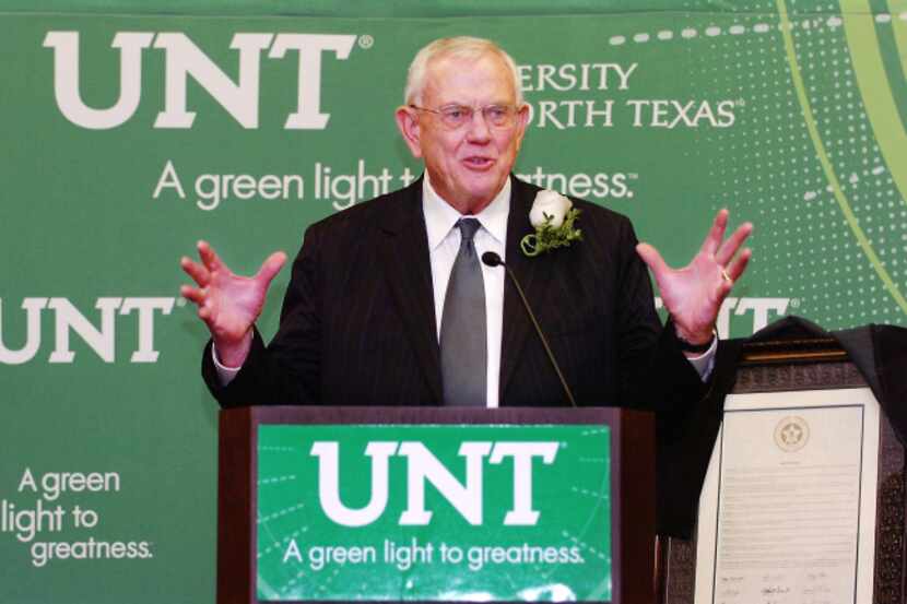 Lane Rawlins, who retires as UNT’s president this week, says his motto is “It’s not my job...