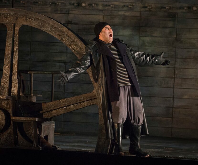 Andrew Stenson, as the Steersman, in dress rehearsal for the Dallas Opera's The Flying...