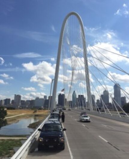  Sheriff's deputies lined the Margaret Hunt Hill Bridge west of downtown Dallas in honor of...