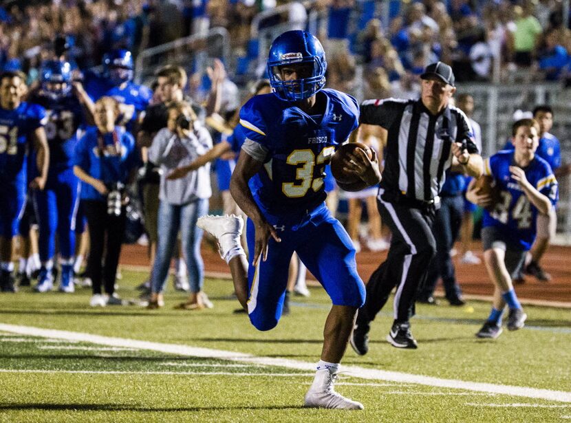 Frisco fullback Idrees Ali (33) runs to the end zone for a touchdown during the second...