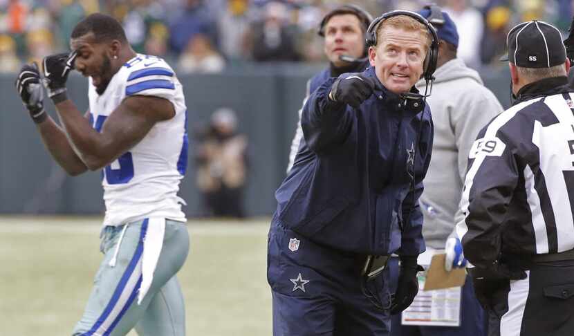 Cowboys wide receiver Dez Bryant (left and head coach Jason Garrett make their case that...