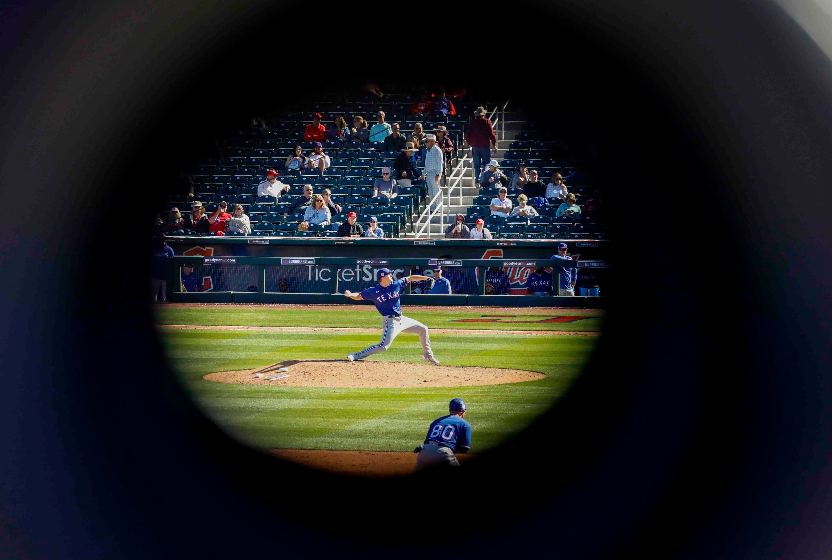 Texas Rangers pitcher Josh Sborz delivers during the sixth inning of a spring training game...