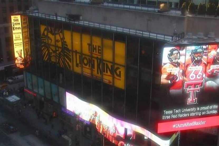 An electronic sign in Times Square congratulated former Red Raiders Wes Welker, Manny...