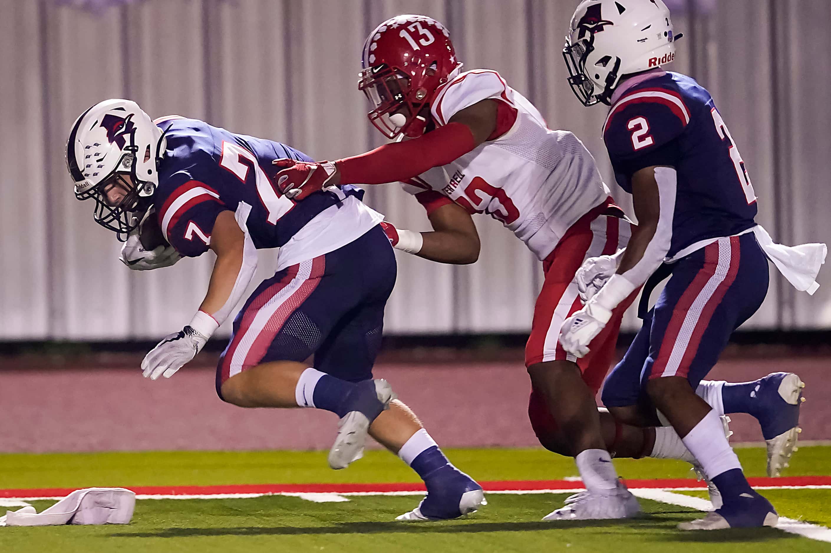 Aubrey running back Jacob Holder (7) picks up a first down against Terrell defensive back...