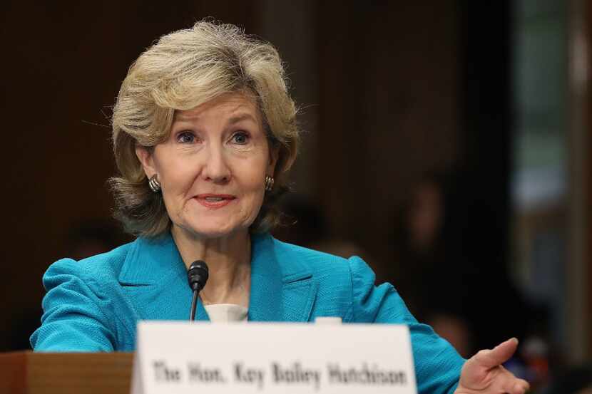 Former Sen. Kay Bailey Hutchison of Texas testifies during her confirmation hearing to be...