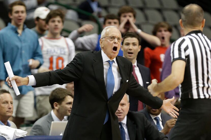 SMU head coach Larry Brown yells at a referee during the first half of Friday's game against...