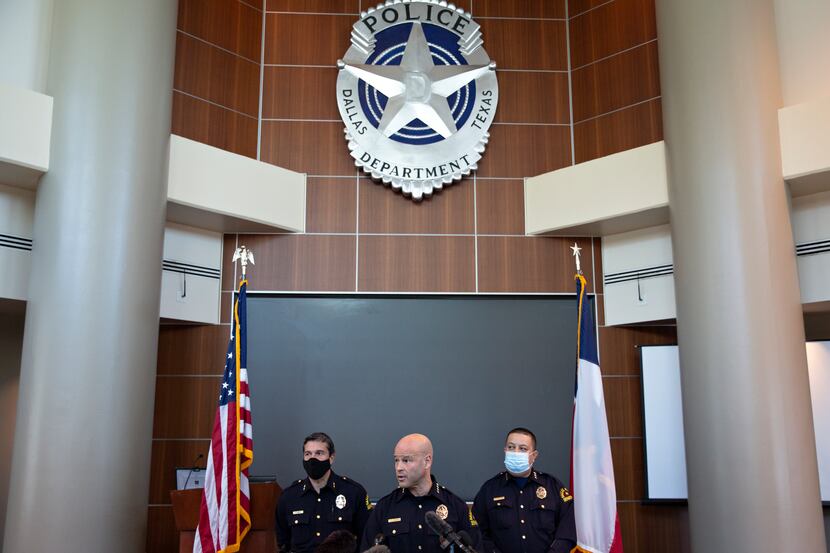 Dallas Police Chief Eddie Garcia speaks at a news conference to discuss information over the...