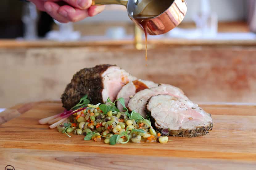 The Father's Day special at Monarch is wood-fired porcelet coppa paired with Texas field pea...