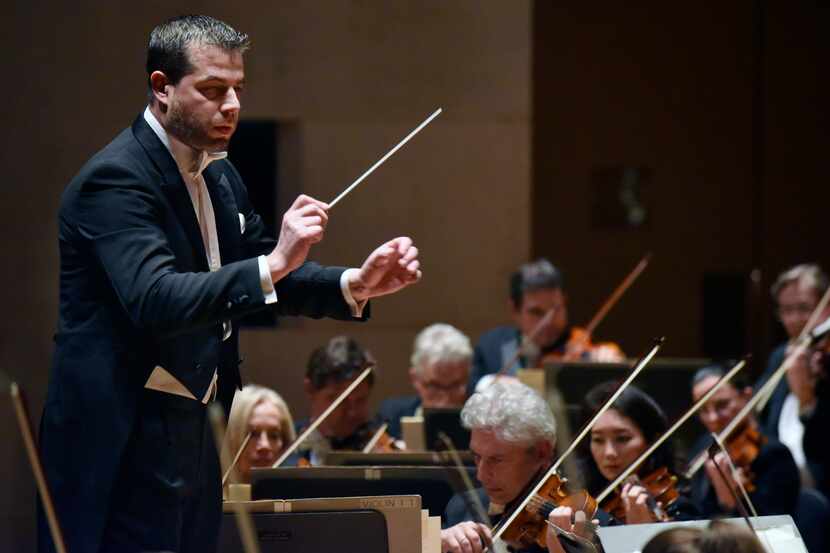 Conductor Jader Bignamini conducts the Dallas Symphony Orchestra at the Meyerson Symphony...