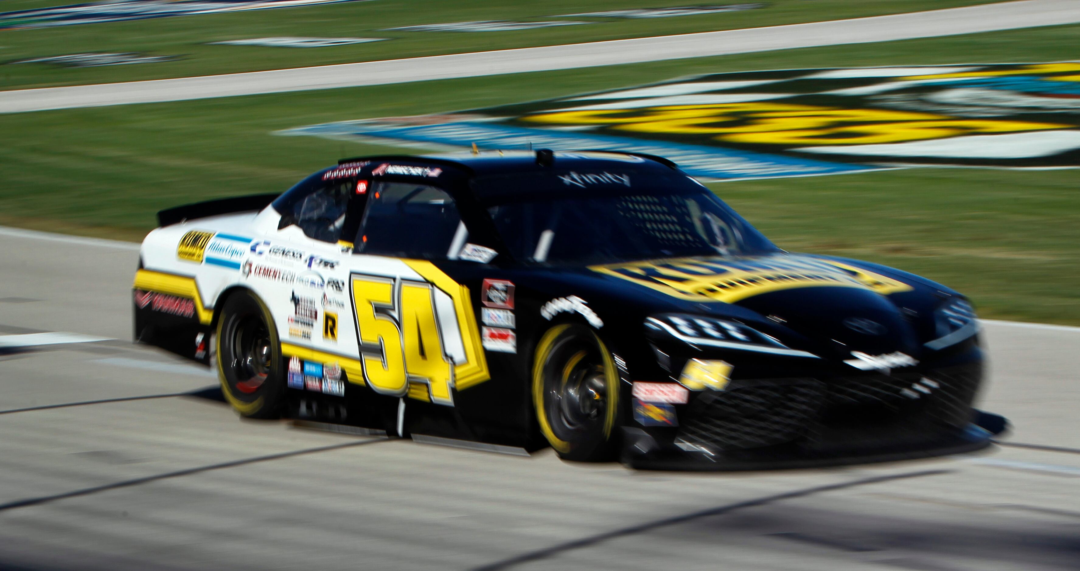 John Hunter Nemechek sprints down the home stretch of the 129th lap enroute to his victory...