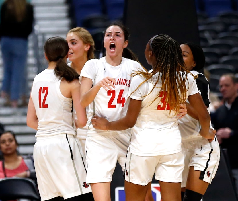 Frisco Liberty guard Maya Jain #24 reacts after causing a turnover against SA Veterans in a...