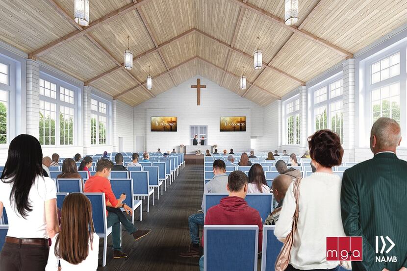 Rendering of the interior view of First Baptist Church Sutherland Springs, Texas, will...