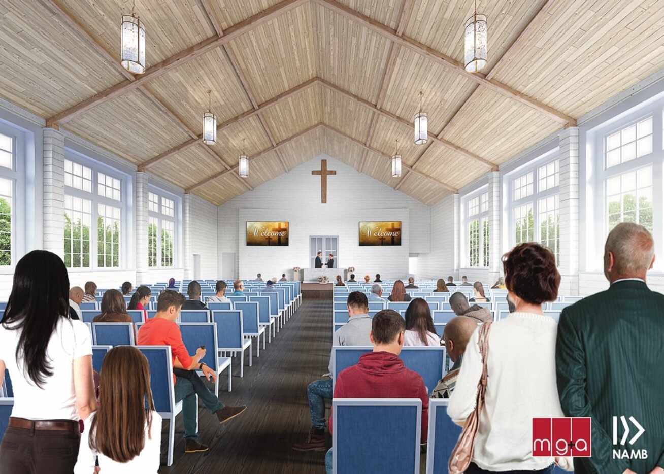 Rendering of the interior view of First Baptist Church Sutherland Springs, Texas, will...