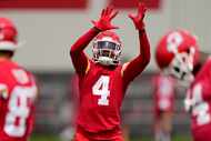 Kansas City Chiefs wide receiver Rashee Rice looks to catch a pass during the NFL football...