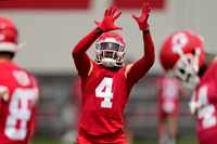 Kansas City Chiefs wide receiver Rashee Rice looks to catch a pass during the NFL football...