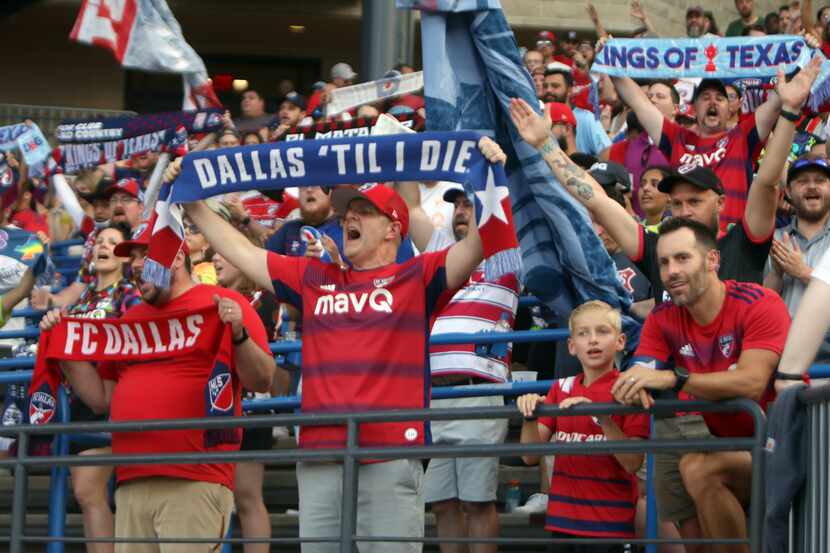 FC Dallas fans show their support as the team comes onto the field prior to the start of...