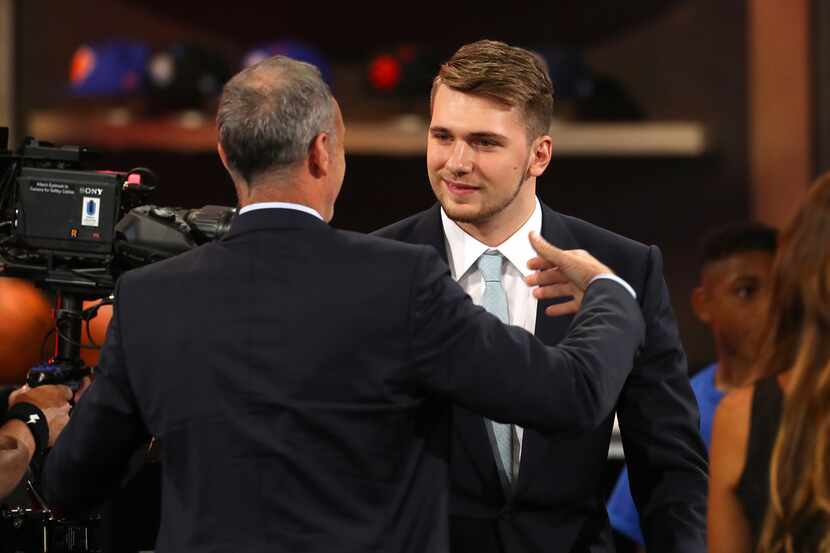 NEW YORK, NY - JUNE 21:  Luka Doncic reacts after being drafted third overall by the Atlanta...