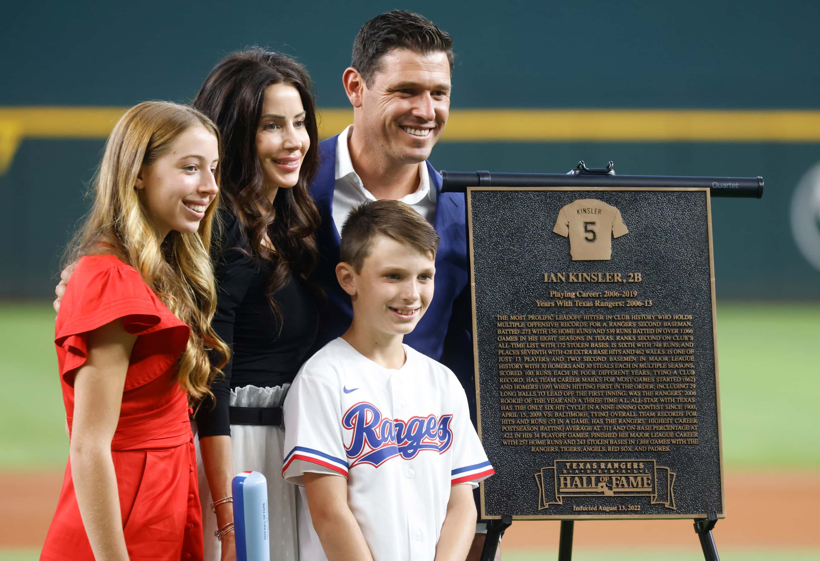 Former player Ian Kinsler took part in the Rangers Baseball Hall of Fame induction ceremony...