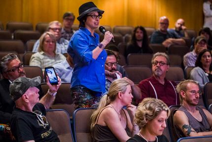 Lara Lenhoff asked a question as members of the Dallas art community met with fire marshals...