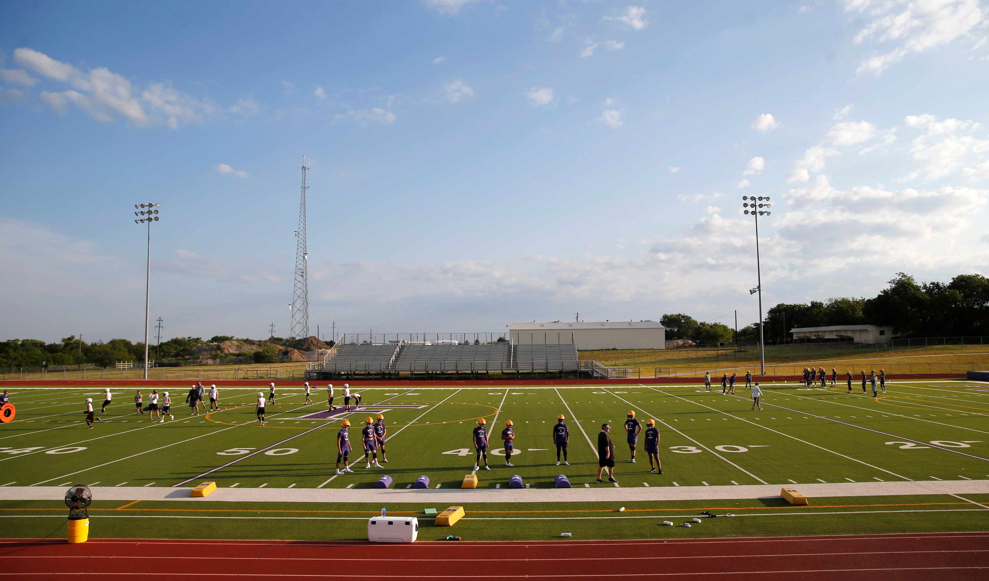 Farmersville High School football team during the first day of high school football practice...
