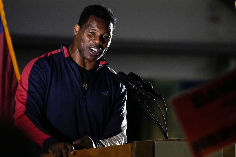 FILE - Republican nominee for U.S. Senate Herschel Walker speaks during a campaign rally on...
