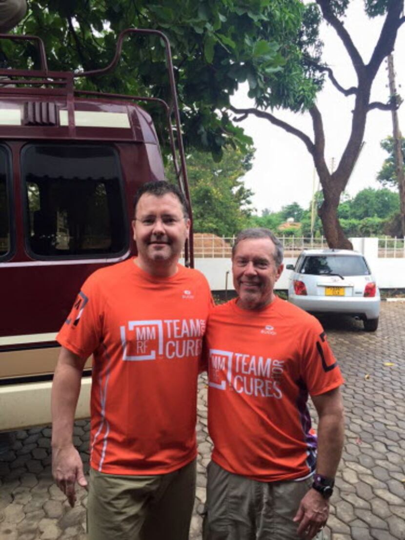 Dallas oncologist Brian Berryman and patient Chuck Wakefield at the base of Mount Kilimanjaro