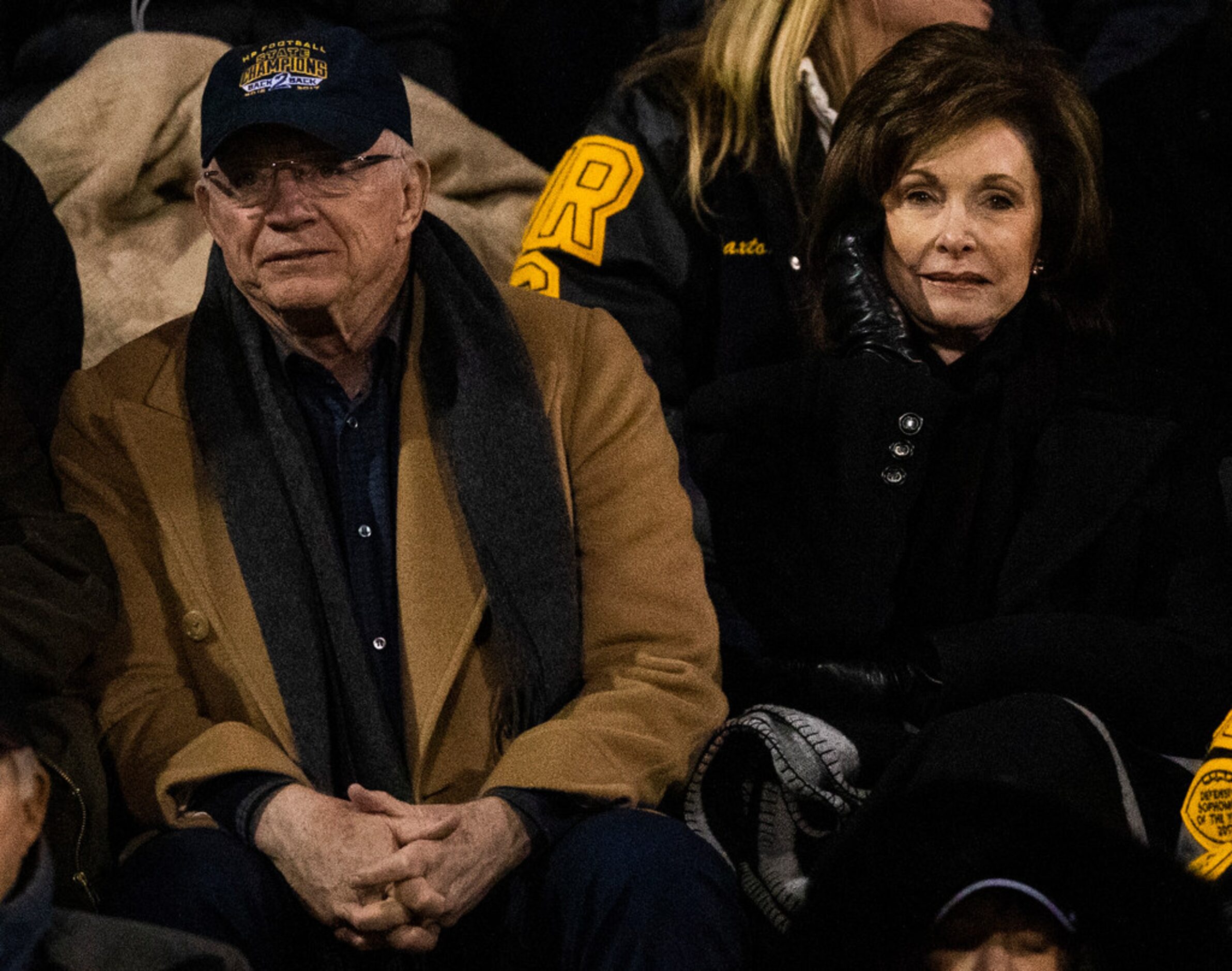 Dallas Cowboys Owner Jerry Jones and his wife Eugenia Jones watch their grandson, Paxton...